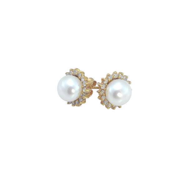 BRINCO CHUVEIRO COM PÉROLA E BRILHANTES OURO 18K